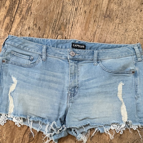Express Frayed Light Blue Jean Shorts - Picture 2 of 5